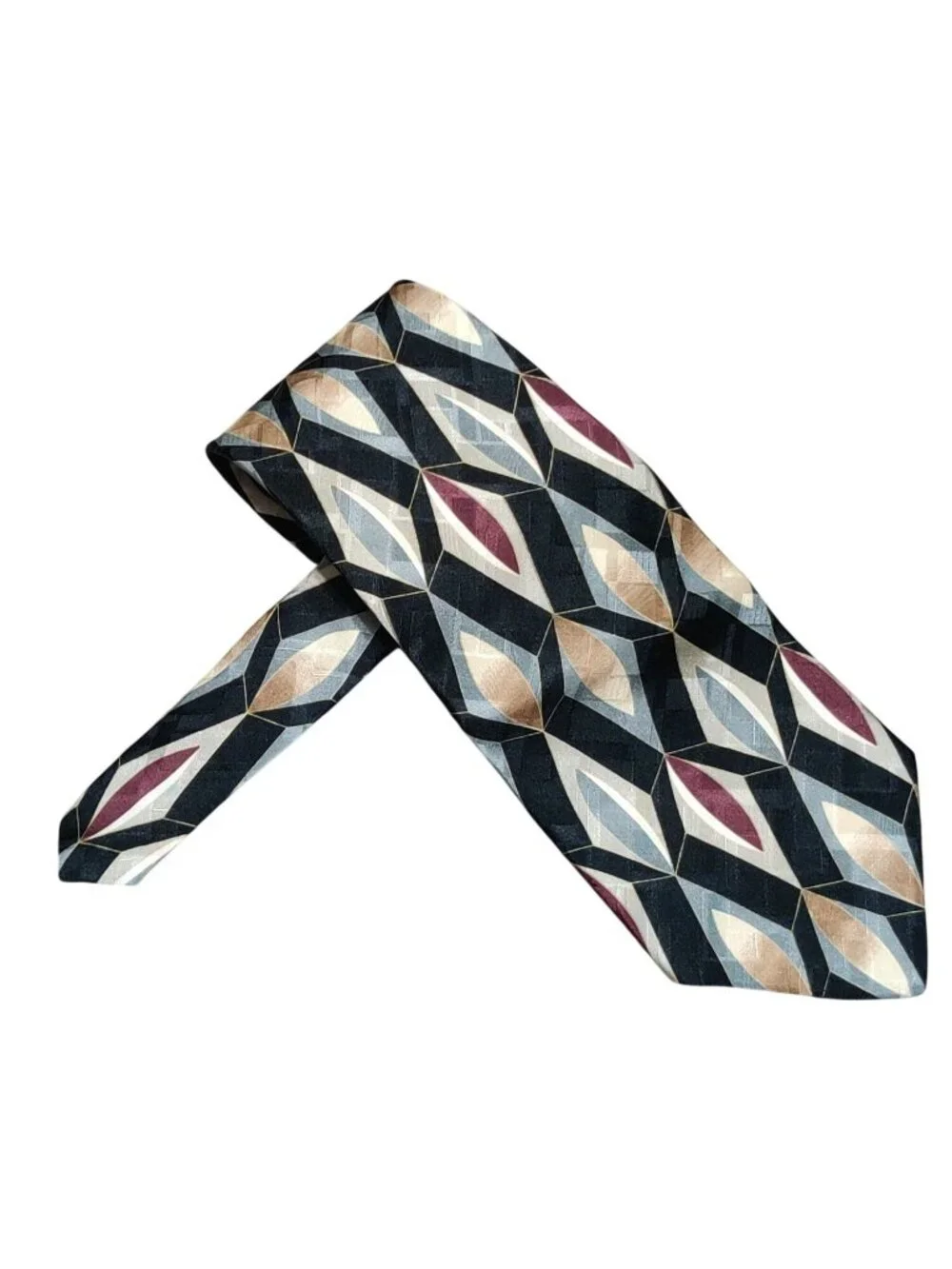 Conte di Milano Tie Black Geometric Burgundy Gold Gray Abstract Retro Vintage